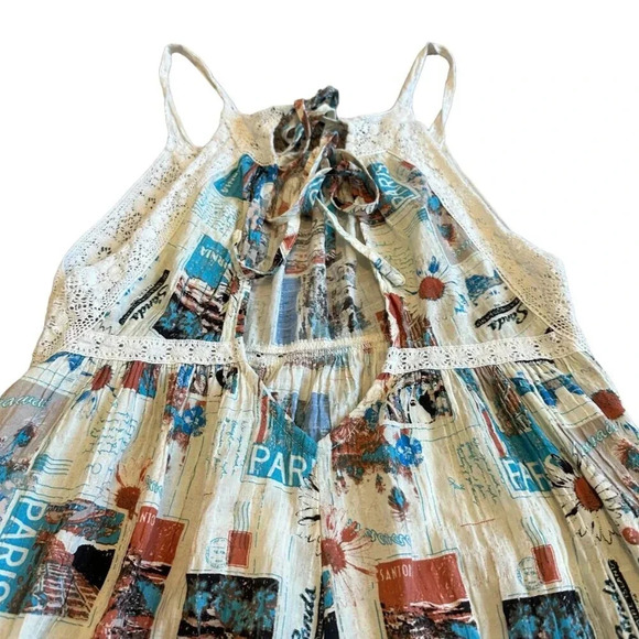 Urban Outfitters Travel Print Shorts Romper Open Tie Back Flowy Size Small Women - Picture 9 of 12